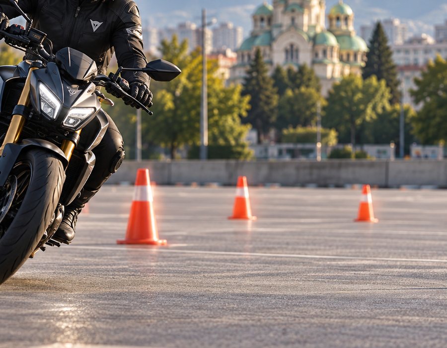 Курс категория A2 за мотоциклет в София — практика между конуси