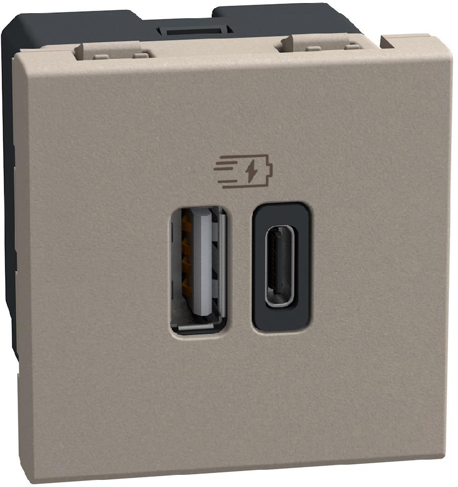 Розетка 2xUSB тип A+C 3A 15W 2 мод. цвят Камък