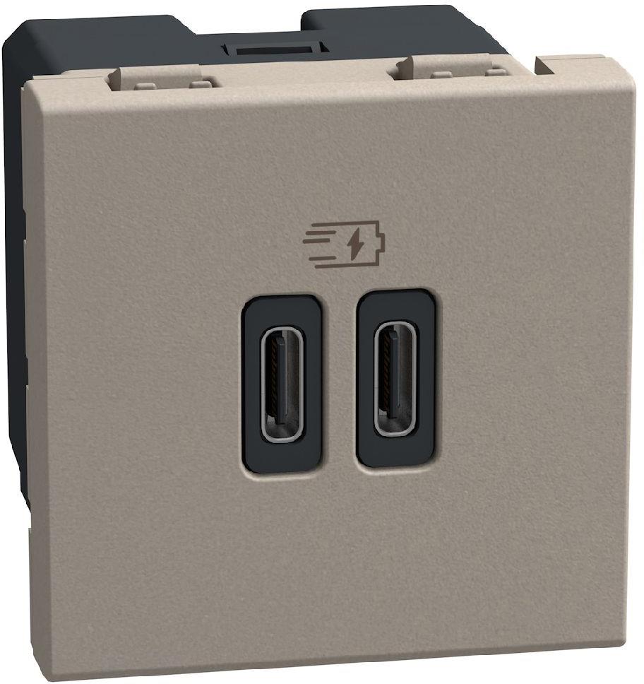 Розетка 2xUSB тип C+C 3A 30W 2 мод. цвят Камък
