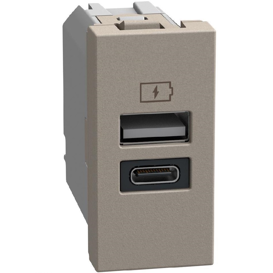 Розетка 2xUSB тип A+C 3A 15W 1 мод. цвят Камък