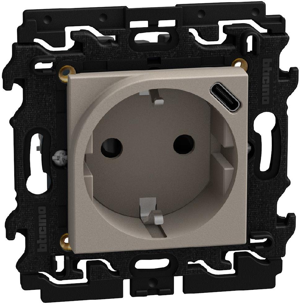 Контакт ШУКО 2P+E 16A+USB тип C, 2 мод. цвят Камък