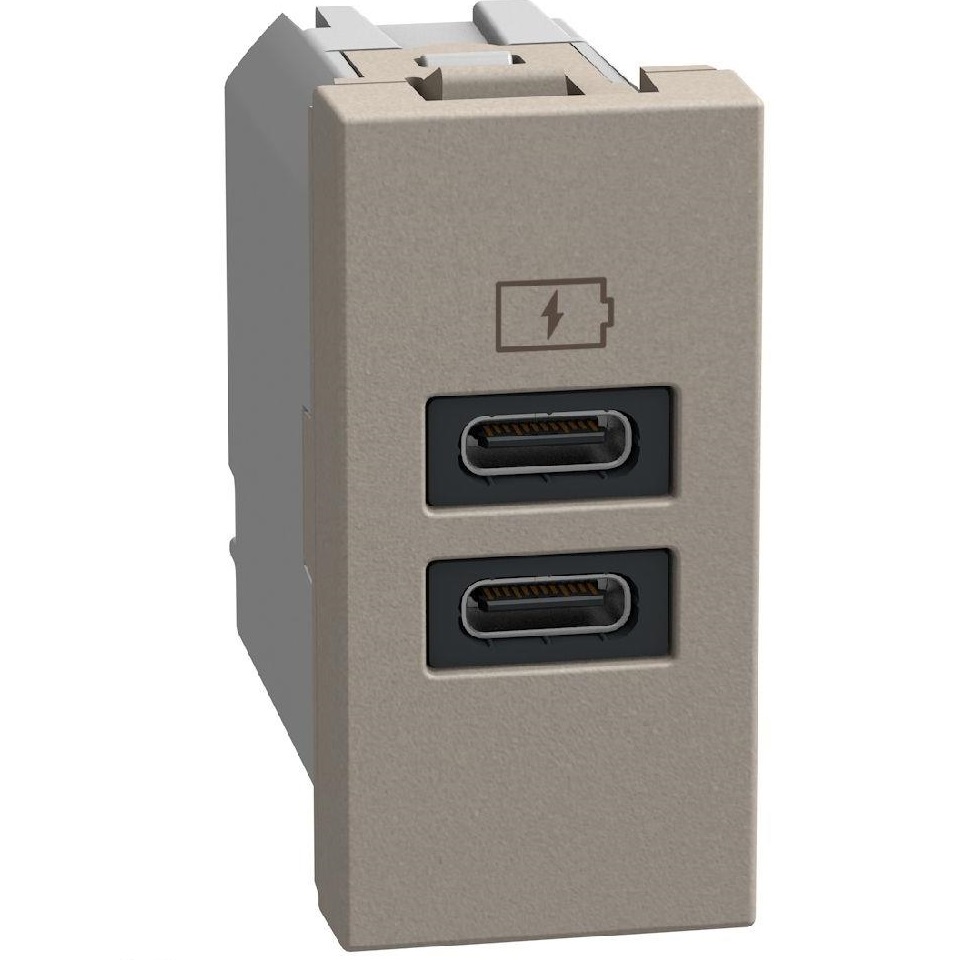 Розетка 2xUSB за зареждане тип C+C 3A 15W Камък