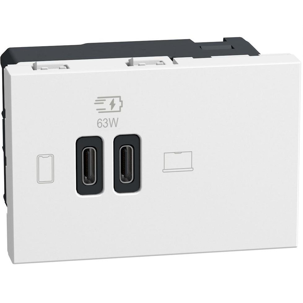 Розетка 2xUSB тип C Power Delivery 63W 3 мод. Бял