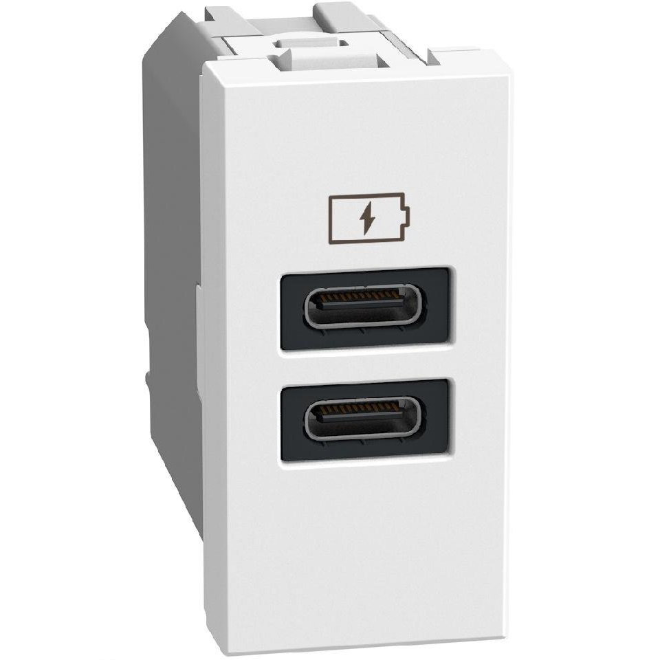 Розетка 2xUSB за зареждане тип C+C 3A 15W Бял