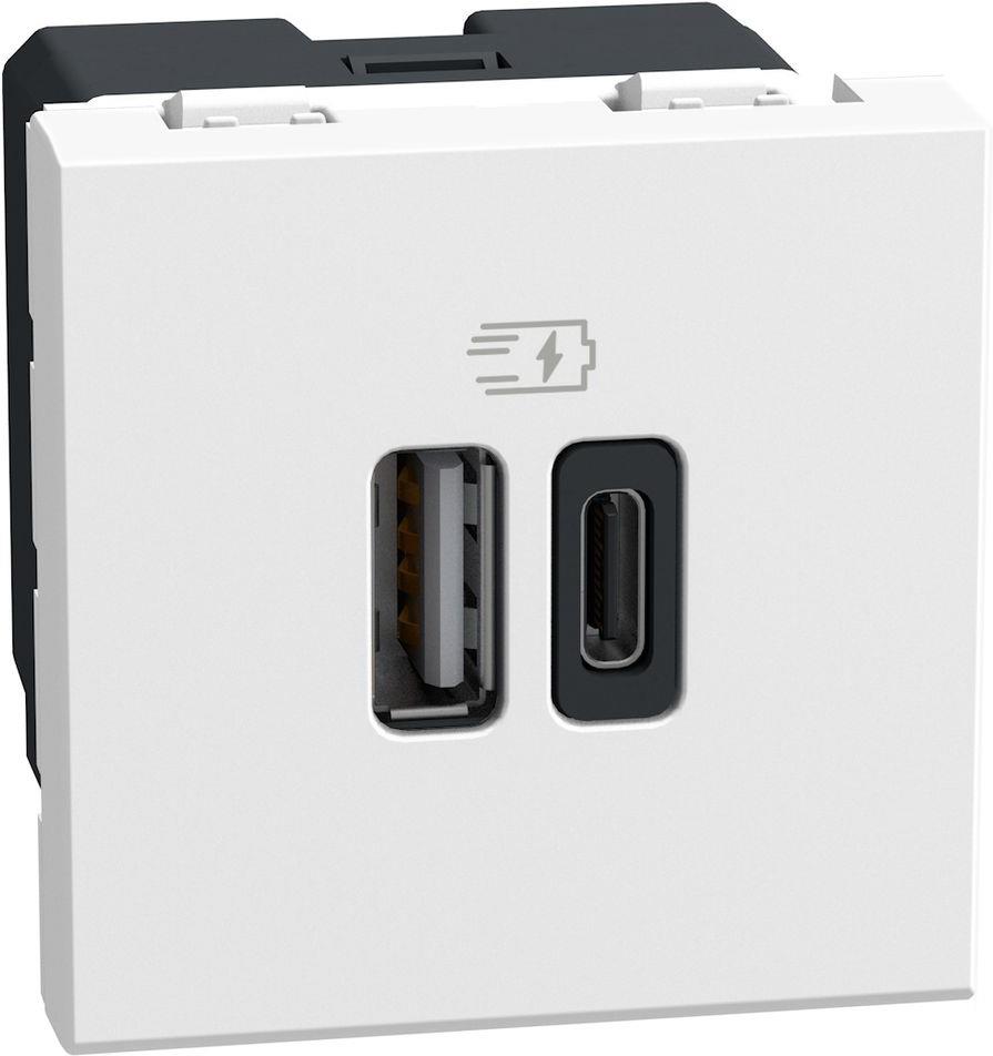 Розетка 2xUSB тип A+C 3A 15W 2 мод. Бял