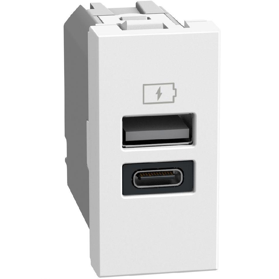 Розетка 2xUSB за зареждане тип A+C 3A 15W Бял