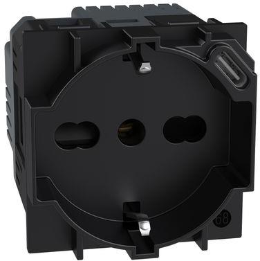 Контакт ШУКО/ИТ стандарт 2P+Е с USB 18W Черен