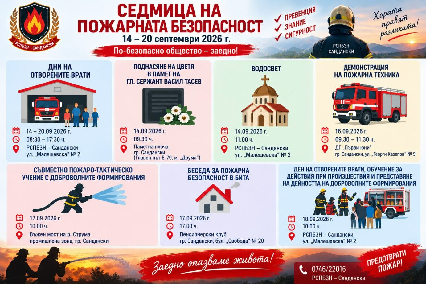 Седмица на пожарната безопасност - 14 -20 септември 2026 г., РСПБЗН Сандански