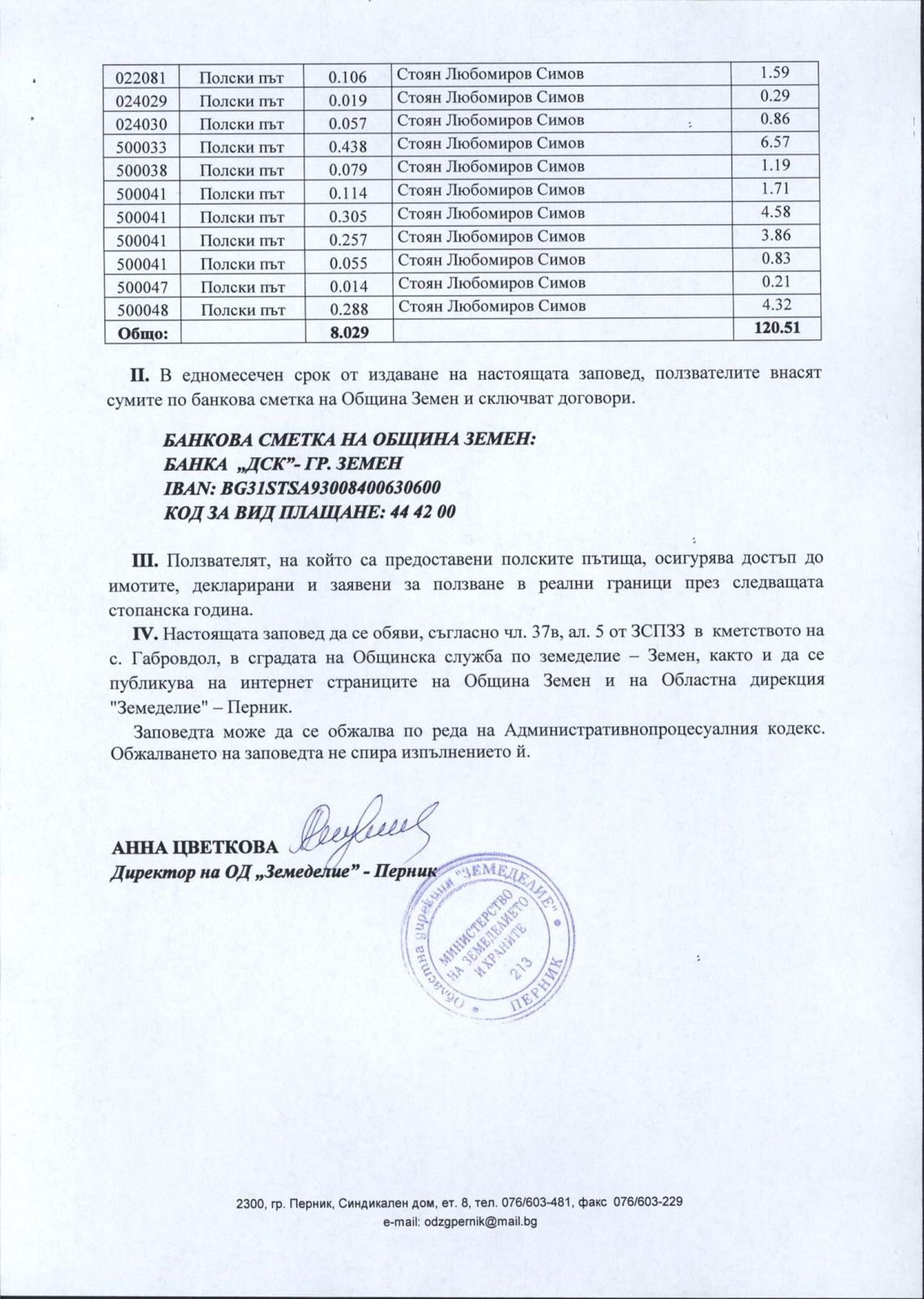 ЗАПОВЕД ЗА ЦЕНА НА ИМОТИ ПОЛСКИ ПЪТИЩА В ЗЕМЛИЩЕТО НА С.ГАБРОВ ДОЛ